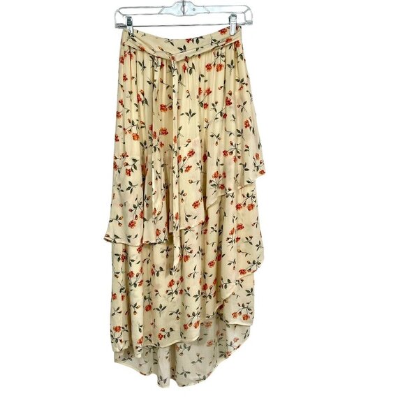 NWOT American Eagle Floral Tiered Ruffle Tie Waist Midi Skirt Cream Size S - Picture 2 of 14